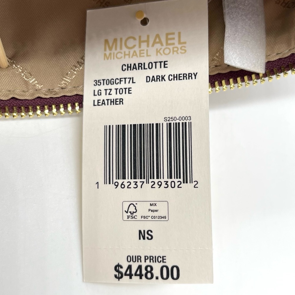 Michael Kors Large Charlotte Tote Bag Dark Cherry - Picture 8 of 8